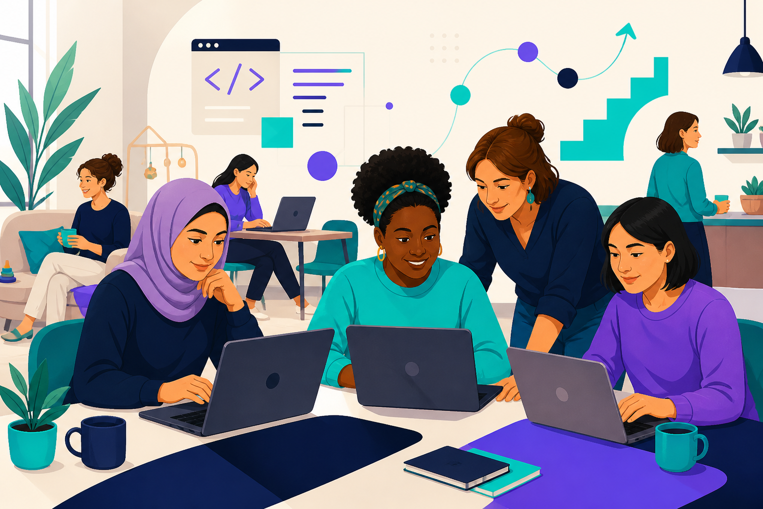 Mothers learning web development together through the WebMoms project